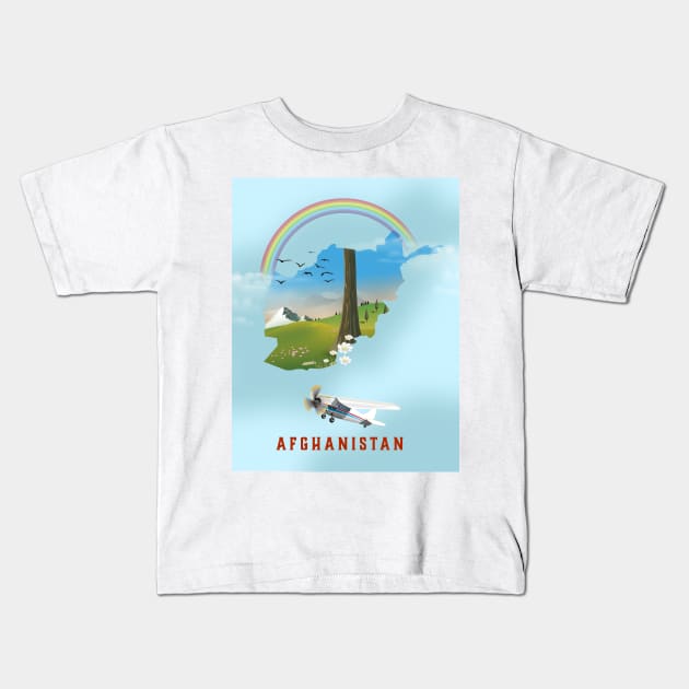 Afghanistan map travel poster Kids T-Shirt by nickemporium1